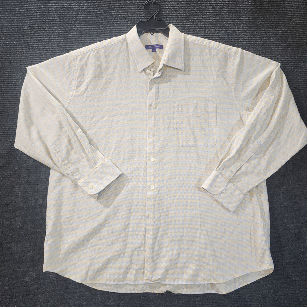 Alan Flusser Mens XXL 2XL Cotton Shirt Blue Yellow Geometric Long Sleeve